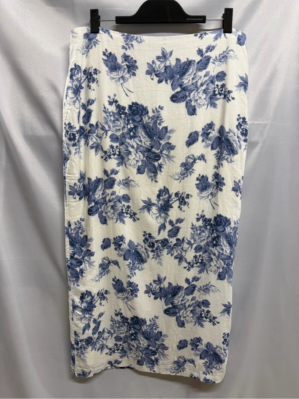 Abercrombie Blue Floral Linen Midi Skirt Elegant White and Blue Pattern Large - Picture 3 of 9